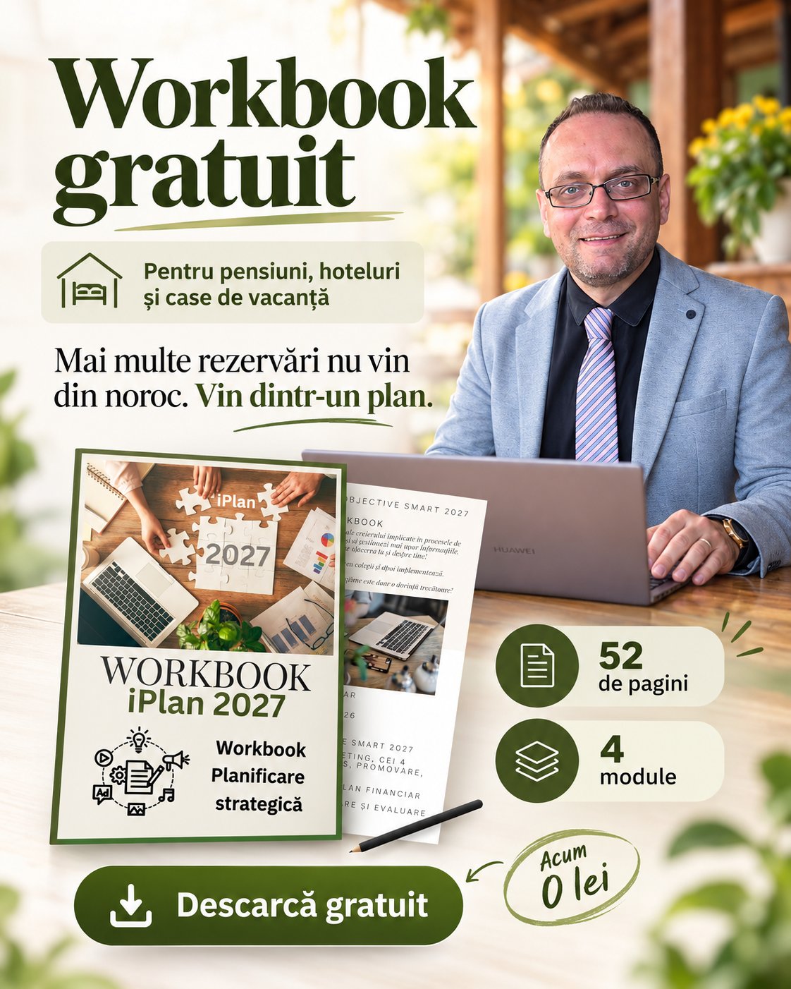 Workbook gratuit iPlan 2027 – planificare strategică pentru pensiuni, hoteluri și case de vacanță