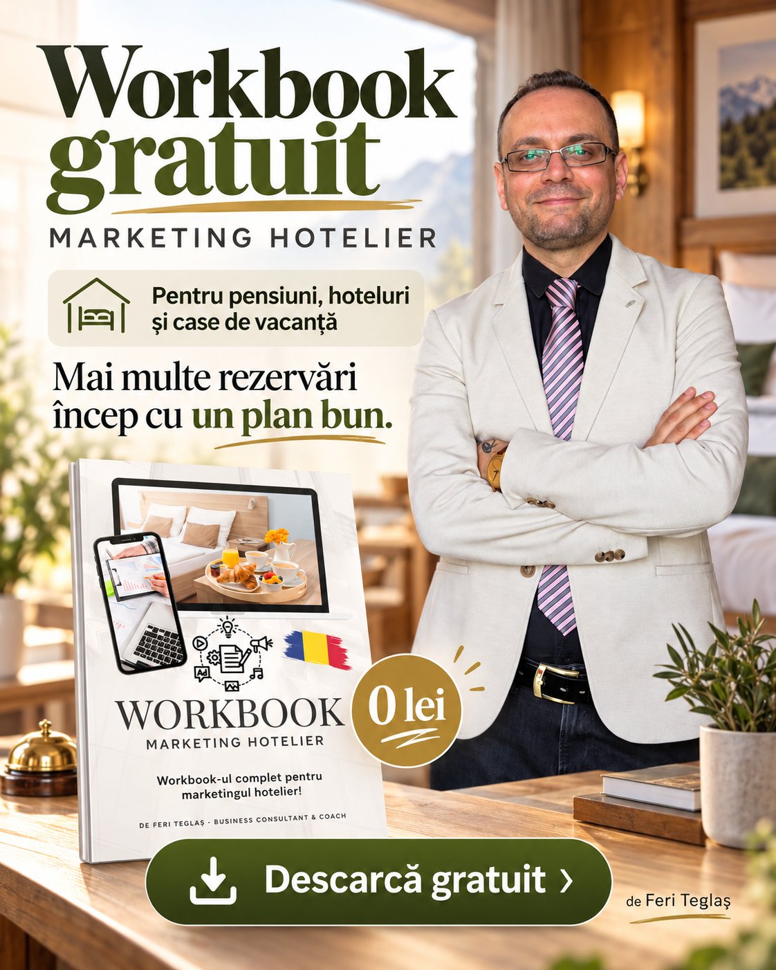 Workbook gratuit Marketing Hotelier pentru pensiuni, hoteluri și case de vacanță